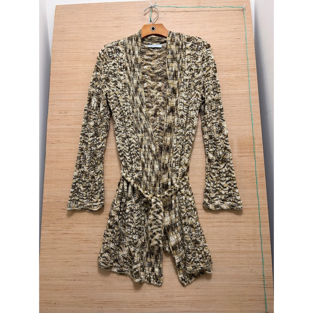 JH Collectibles Womens Space Dye Belted Cardigan Sweater‎ Olive Green Tan Size M